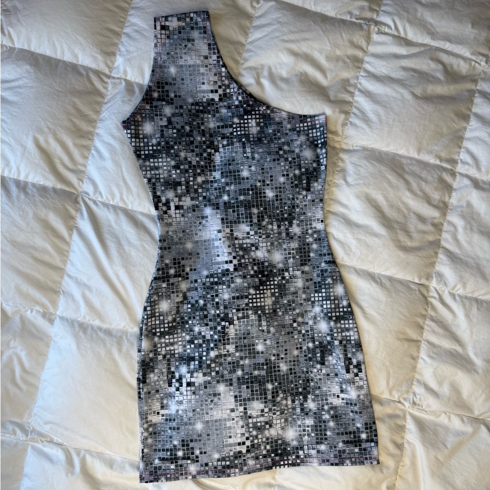 NWT LFG Disco Ball One Shoulder Mini Dress Small
